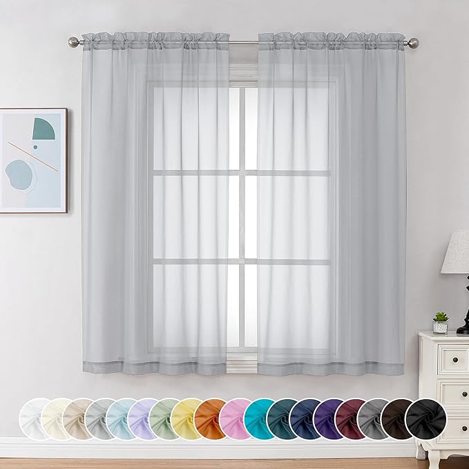Chyhomenyc Light Grey Sheer Curtains 63 Inch Length 2 Panels, Light Filtering by Chyhomenyc