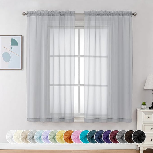 Chyhomenyc Light Grey Sheer Curtains 63 Inch Length 2 Panels, Light Filtering by Chyhomenyc