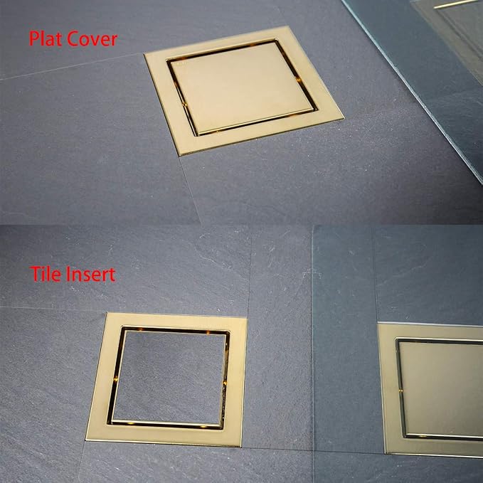 RANDOM Brushed Gold Shower Drain Square 6 inch SUS304 Stainless Steel Shower - Image 6