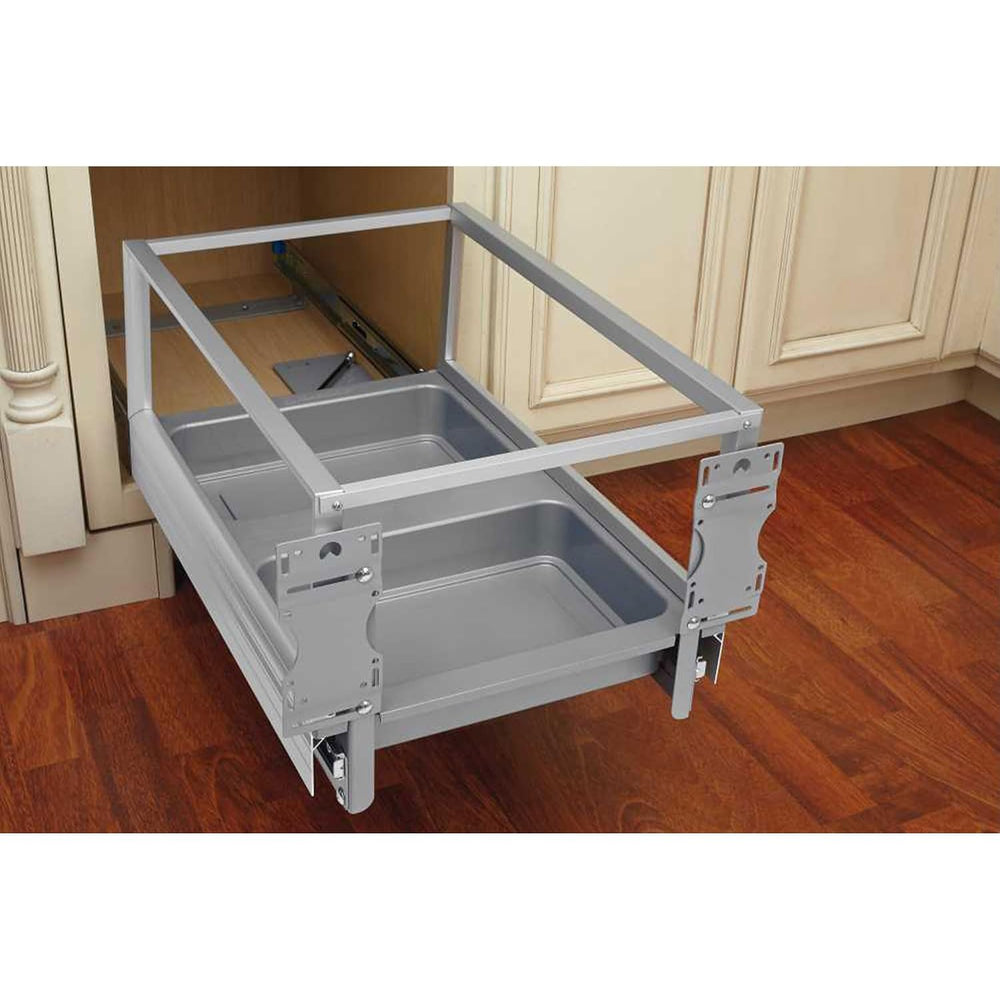 Rev-A-Shelf Double 27 Quart Pull Out Trash Can for Base Kitchen Cabinets, Sto...