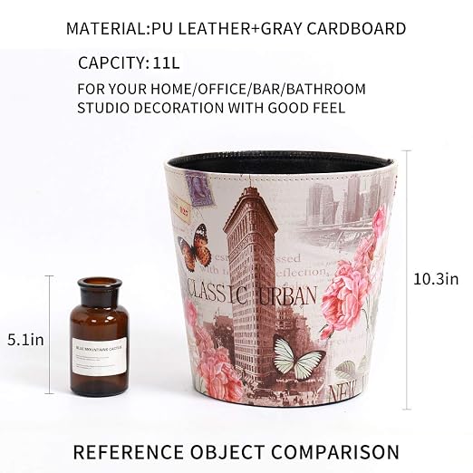PU Leather Small Trash Can Wastebasket, Round Garbage Container Basket - Image 7