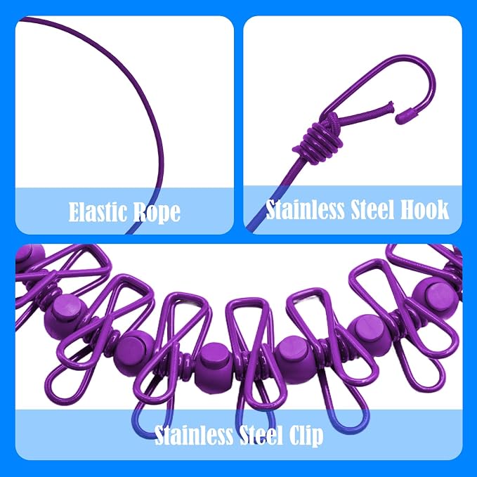 2 Pack Camping Clothesline Portable 12 Clothespins, Retractable Clothes Line - Image 2
