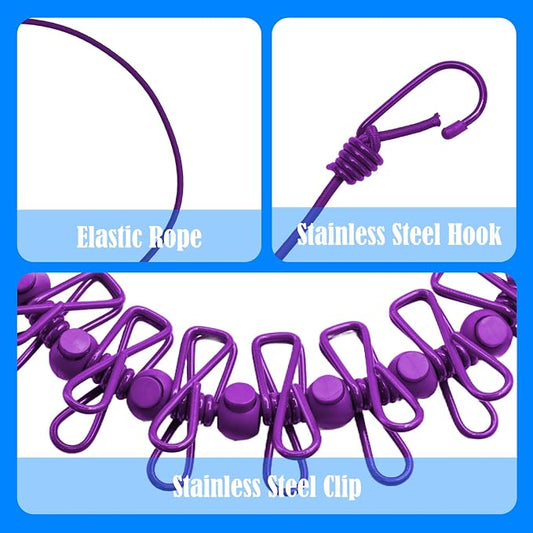 2 Pack Camping Clothesline Portable 12 Clothespins, Retractable Clothes Line - Image 2