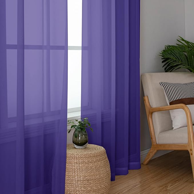 Chyhomenyc Purple Sheer Curtains 96 inches Long 2 Panels, Light Filtering Soft - Image 3