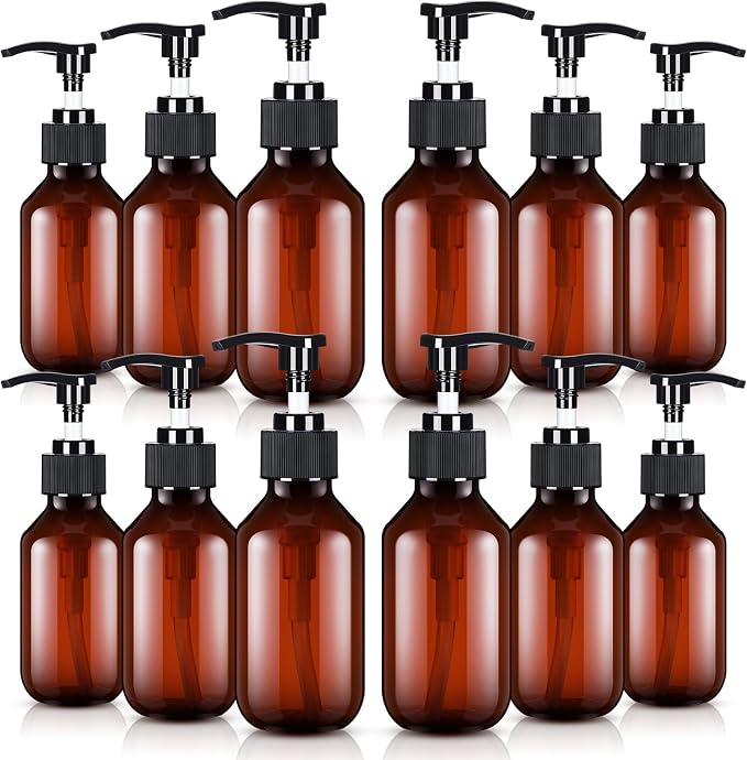 Tessco for you 12 Pack Amber Soap Dispenser Empty Plastic Pump Bottles by Tessco