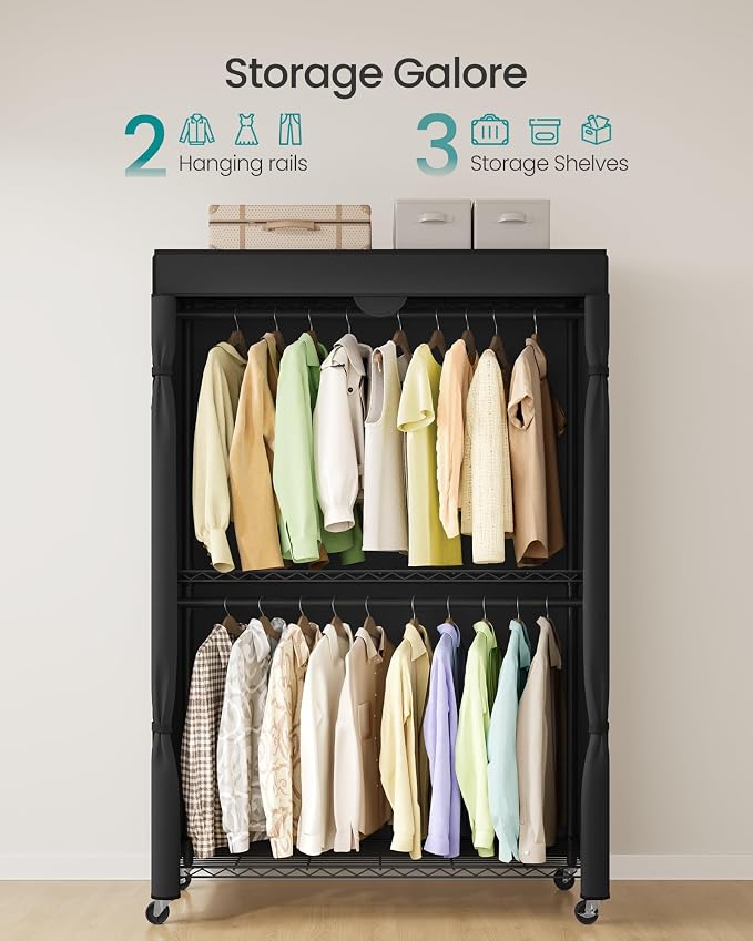SONGMICS Heavy-Duty Rolling Clothes Rack, Garment Rack, Portable Closet - Image 3