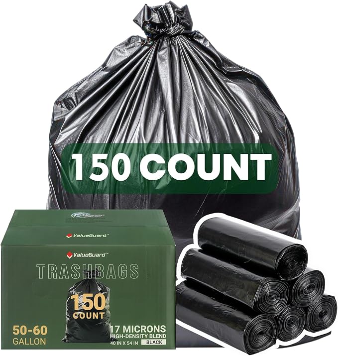150 Count 55-60 Gallon Trash Bags, Large Garbage Bags Sturdy & Tear-Resistant by ValueGuard