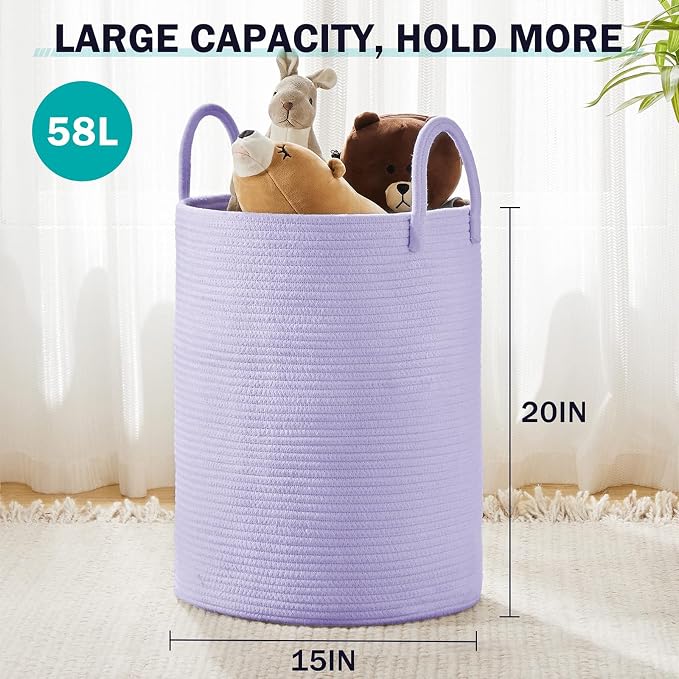 YOUDENOVA Laundry Hamper Basket, Woven 58L Tall Laundry Basket - Image 3