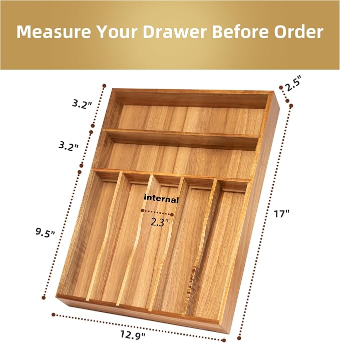 Silverware Organizer Kitchen Drawer Organizer Utensil Organizer Acacia - Image 2