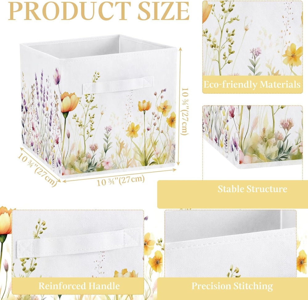 Geelin 6 Pcs Wildflower Cube Storage Bins 11 in Storage Basket with Handle