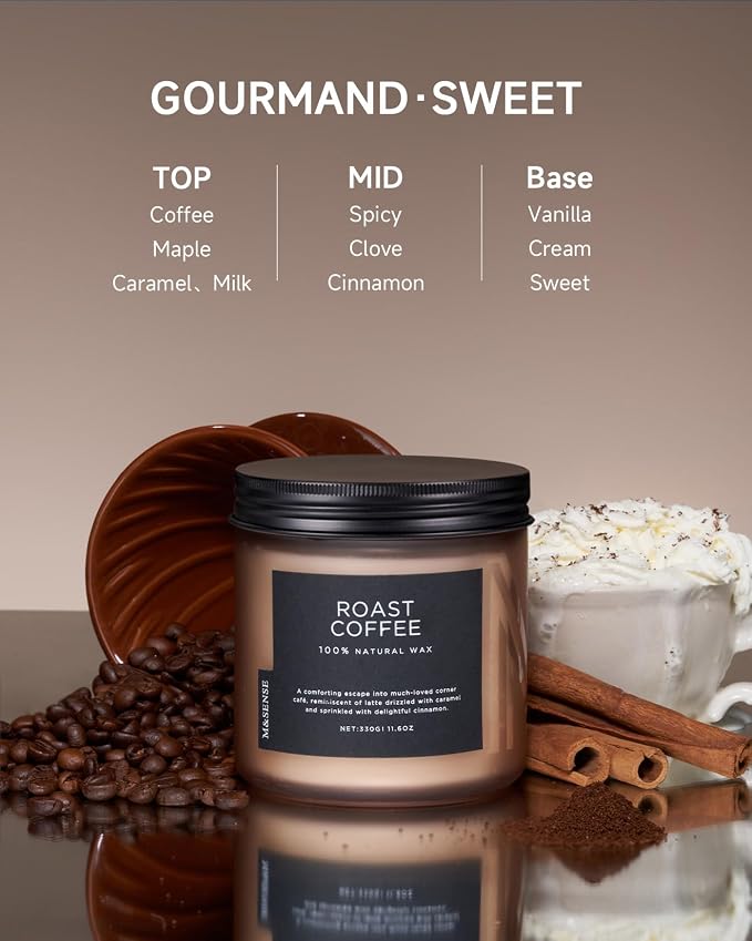 M&SENSE Coffee Candles Scented Strong, 2 Wick 11.6oz 70 Hours Burning Time - Image 2
