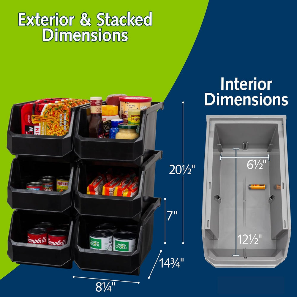 Akro-Mils ReadySpace Large Stackable Plastic Storage Bins, 6-Pack, Black