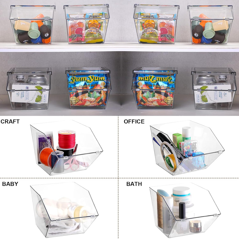 Yerliker 6 Pcs 4 Pcs Stackable Storage Bins with Lids Organizer, Clear