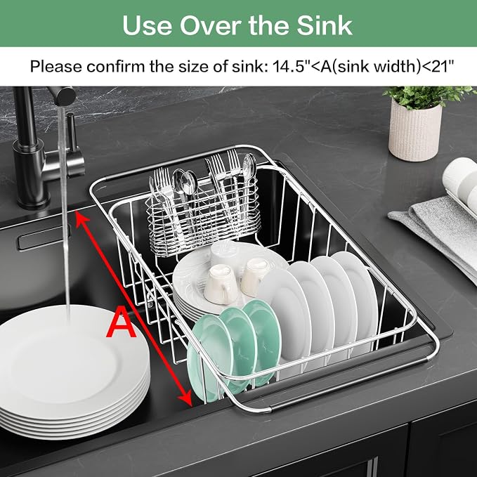 Dish Drainer Rack in Sink Adjustable, Expandable 304 Stainless Steel Metal Dish - Image 3