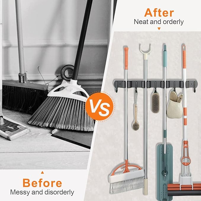 Mop and Broom Holder Wall Mount, Upgraded Broom Organizer Wall Mount, Stainless - Image 2