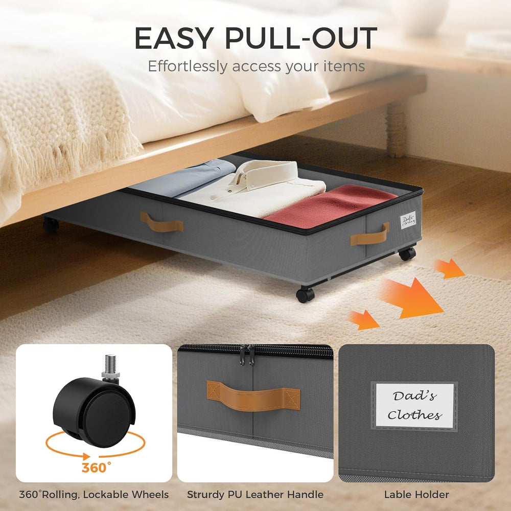 75L 2 Pack Adjustable Under Bed Storage with Wheels