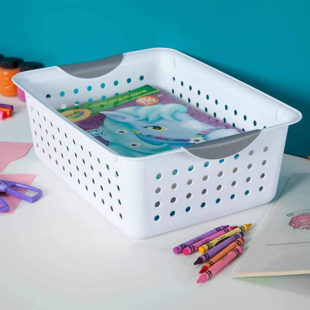 Sterilite Medium Ultra Basket, Open Top Plastic Storage Bin, White, 24-Pack