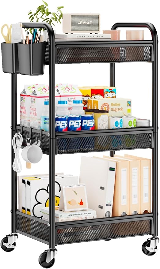 YASONIC 3 Tier Rolling Cart – Metal Utility Storage Cart by YASONIC
