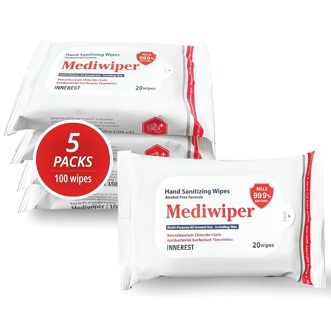 Mediwiper 20 Count Alcohol-Free Sanitizing Wipes Disinfecting Large Unscented by Mediwiper