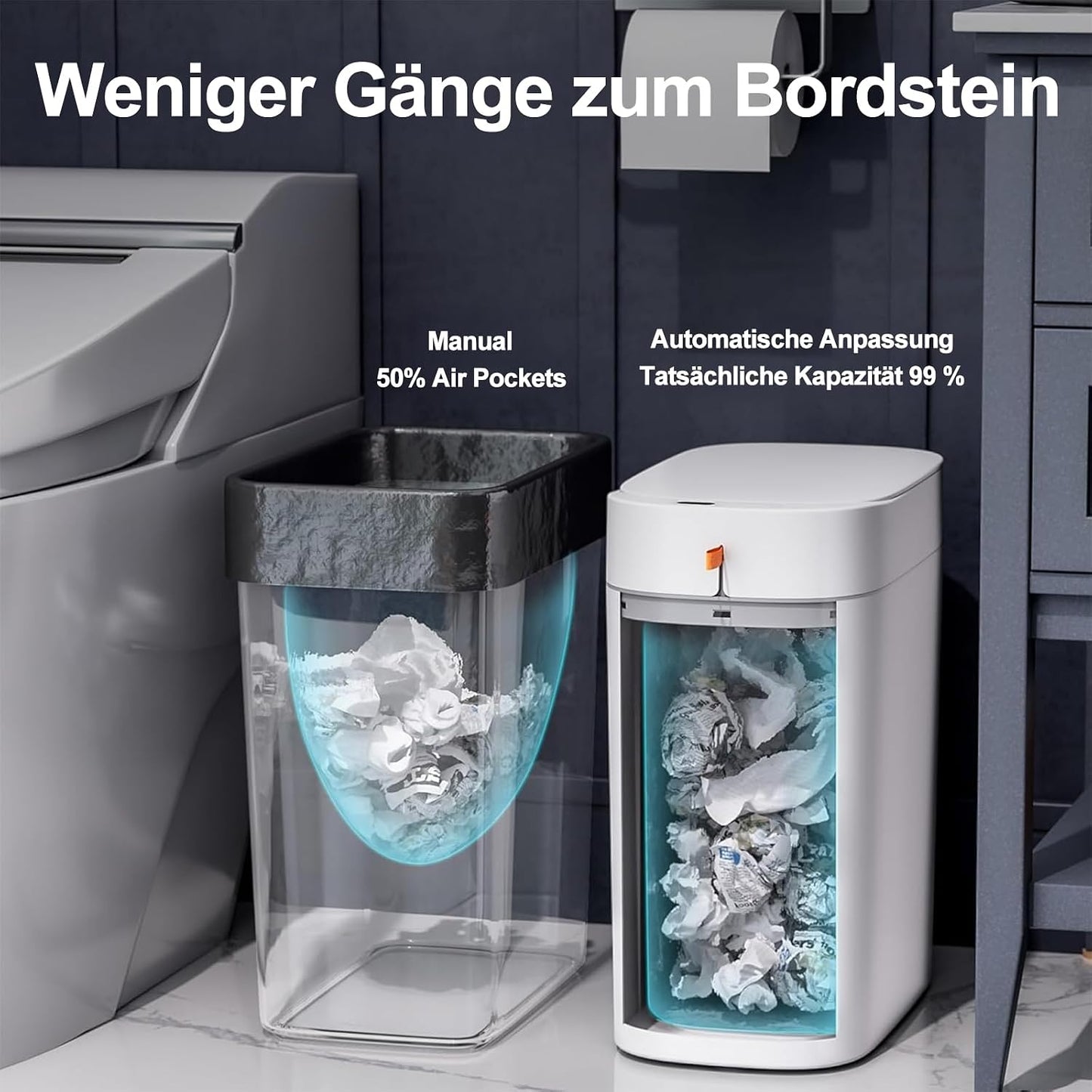 CTIME 3.5 Gallons Smart Automatic Sensor Rechargeable Trash Can with Lid | Non-contact automatic sensing, automatic bagging, pet-proof, slim and waterproof,for bathrooms, offices, kitchens, bedrooms.