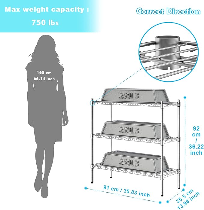 Auslar 3-Shelf Storage Wire Shelves Heavy Duty 3 Tiers Standing Shelving Units - Image 3