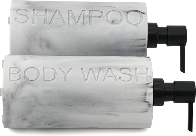 Marble Resin 2 Piece Shampoo and Body Wash Dispenser Set, Luxurious Refillable - Image 6