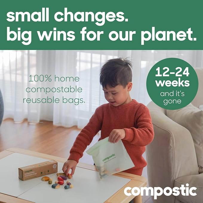 Compostic Home Compostable Resealable Snack Bags, Microwave & Freezer Safe - Image 2
