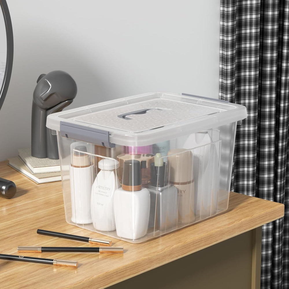 6-Pack 10 Quart Clear Latching Bin with Handle, Plastic Storage Box