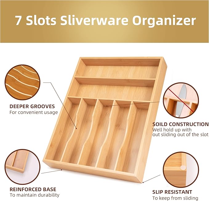 Silverware Organizer Kitchen Drawer Organizer Utensil Organizer Bamboo - Image 3
