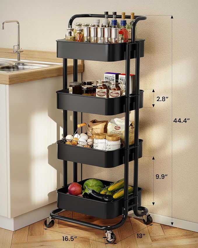 Pipishell 4 Tier Mesh Utility Cart, Rolling Metal Organization Cart - Image 2