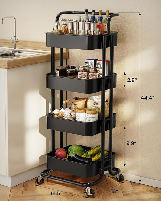 Pipishell 4 Tier Mesh Utility Cart, Rolling Metal Organization Cart - Image 2