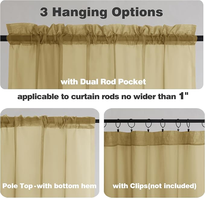 Chyhomenyc Gold Sheer Curtains 78 Inches Long 2 Panels Set - Image 5