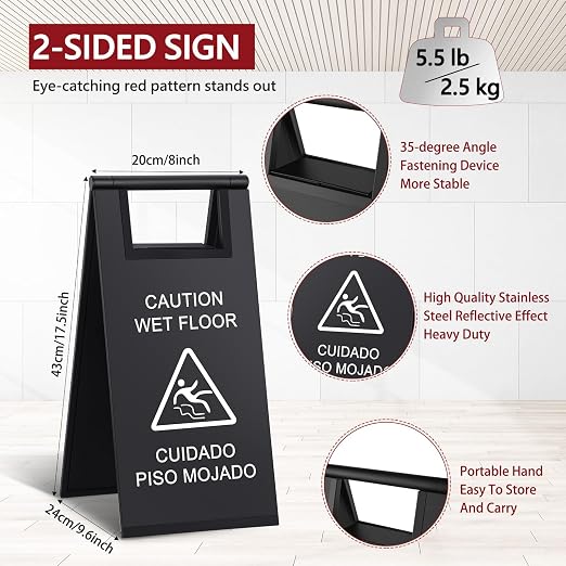 Kigley 2 Pcs Wet Floor Sign, 17 Inch Stainless Steel Caution Wet Floor Sign - Image 2