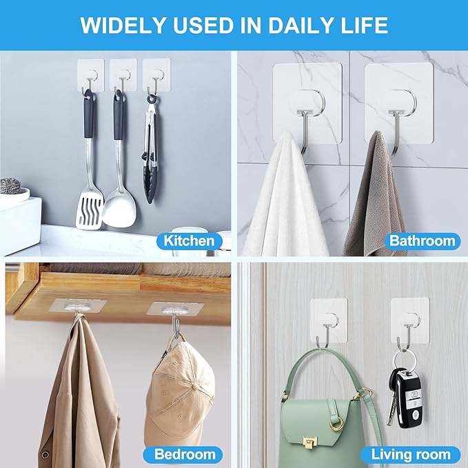 Large Adhesive Hooks for Hanging Heavy Duty Wall Hooks Self Adhesive Towel Coat - Image 3