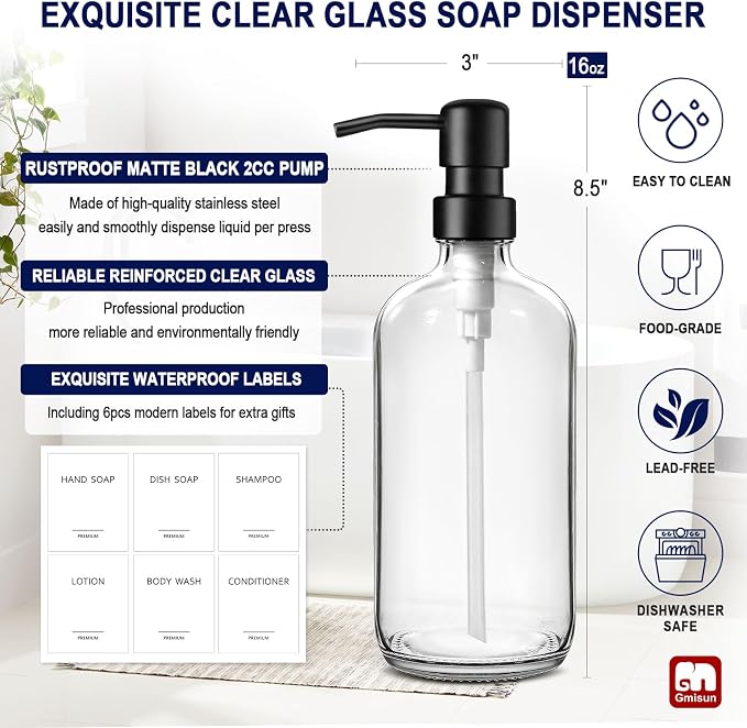 GMISUN Glass Soap Dispenser - Image 2