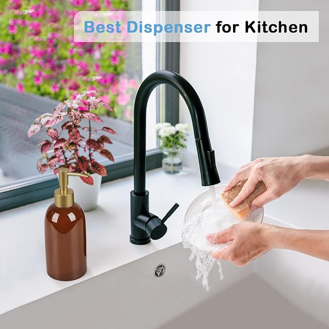 Natheeph 14OZ Ceramic Soap Dispenser Ceramic Soap Pump Dispenser Can Fill Liquid - Image 4