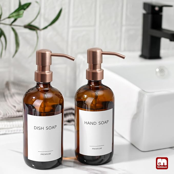 GMISUN Amber Glass Soap Dispenser, 2 Pack Bathroom Hand Soap Dispensers - Image 4