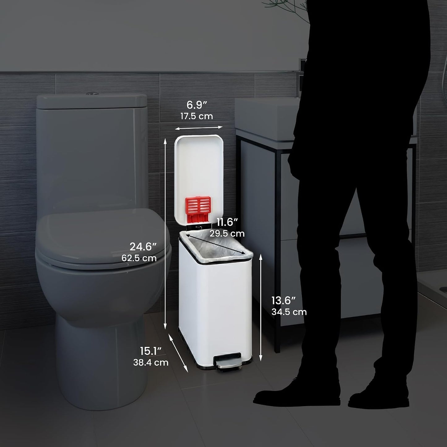 iTouchless 3 Gallon Small Wastebasket for Bathroom with Lid, Deodorizer, Soft-Step Stainless Steel Slim Garbage Bin, 11.5L White Small Trash Can, Step Pedal, Minimalist Nursery Decor for Clinic & Spa