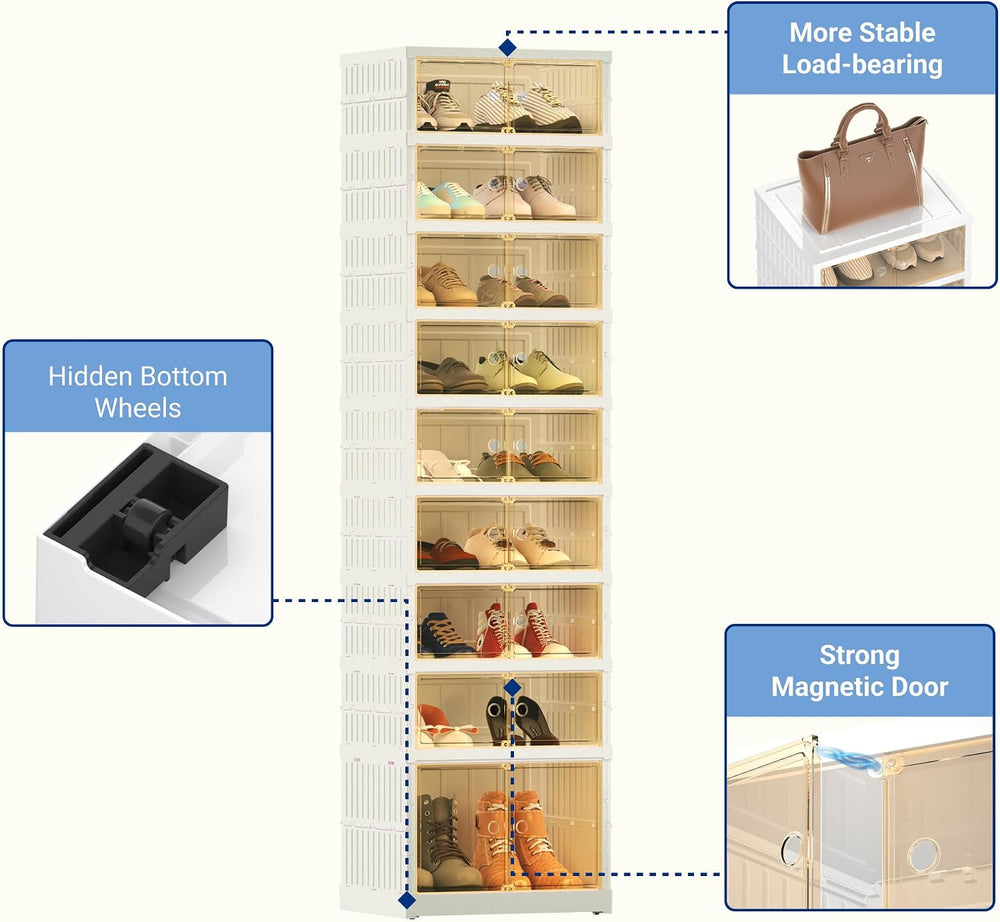 FLEXIMOUNTS Folding Shoe Rack Organizer Storage Box 9 Tiers-18 Pairs