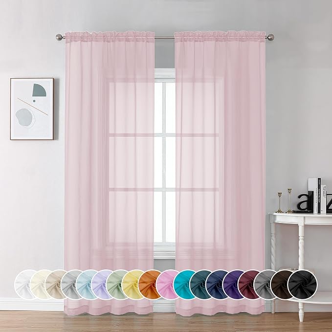 Chyhomenyc Sheer Curtains 72 Inch Length 2 Panels, Light Filtering Top Dual Rod by Chyhomenyc