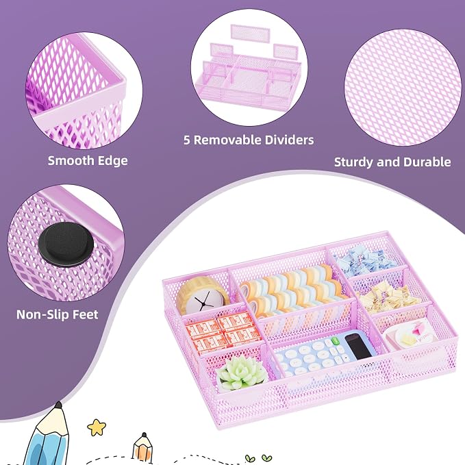 Marbrasse 2 Pack Desk Drawer Organizer, Mesh Drawer Organizer Tray - Image 6