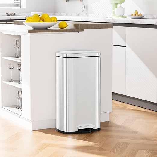 Arlopu 8 Gallon Step Trash Can, Stainless Steel Garbage Bin, Soft-Close Rubbish - Image 6