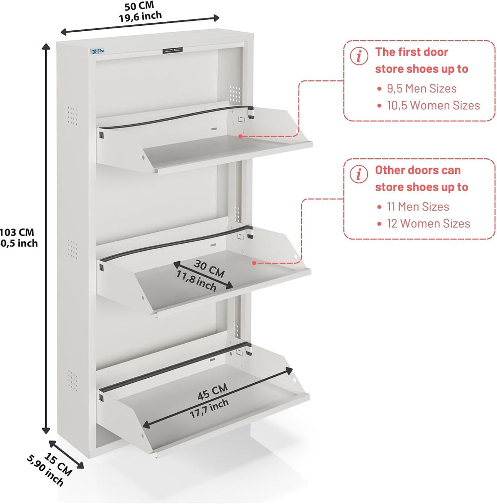 CEHA 3 Tier Metal Shoe Cabinet with Cover, Durable Shoe Storage Organizer for...