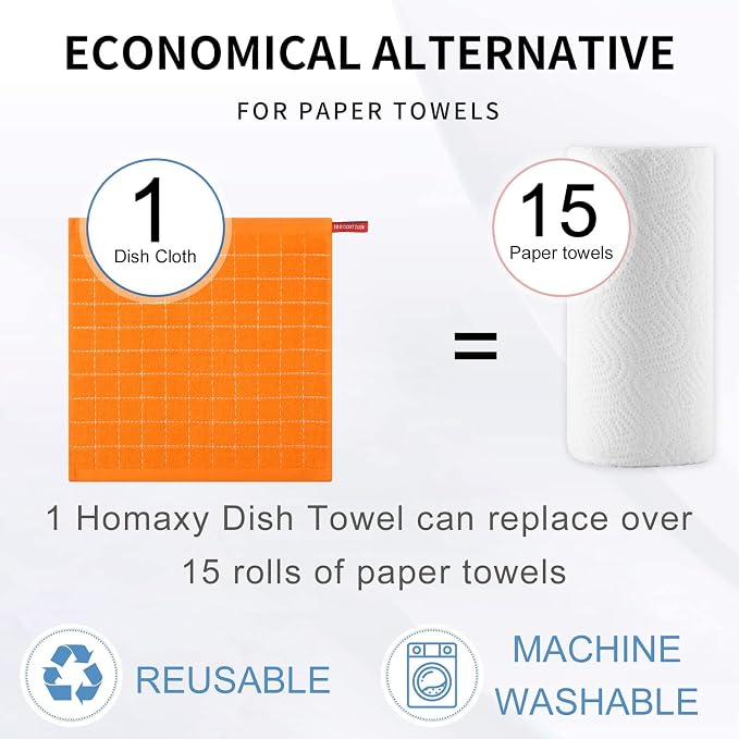 Homaxy 100% Cotton Terry Kitchen Dish Cloths, Ultra Soft and Absorbent Dish - Image 7