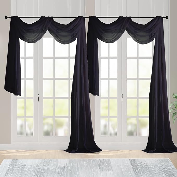 Chyhomenyc Black Sheer Scarf Valances by Chyhomenyc