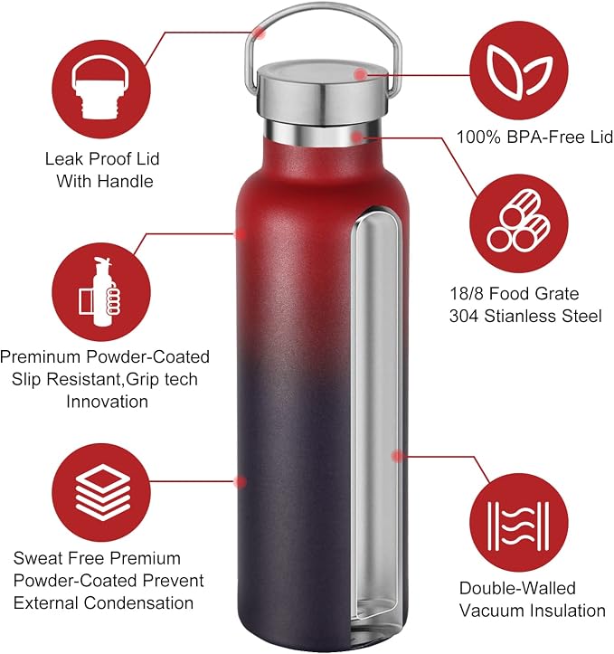 Neihepal 20 oz Insulated Water Bottles Bulk 2 Pack, Stainless Steel Double Wall - Image 3