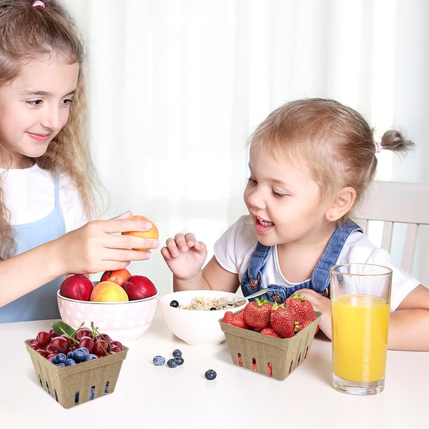 Rainmae 50 Pack Natural Pulp Fiber Berry Basket, Molded Berry Basket Produce Vented Container for Strawberry Blueberry Raspberry and Vegetable, Farmer Market, Grocery Stores, Backyard Party