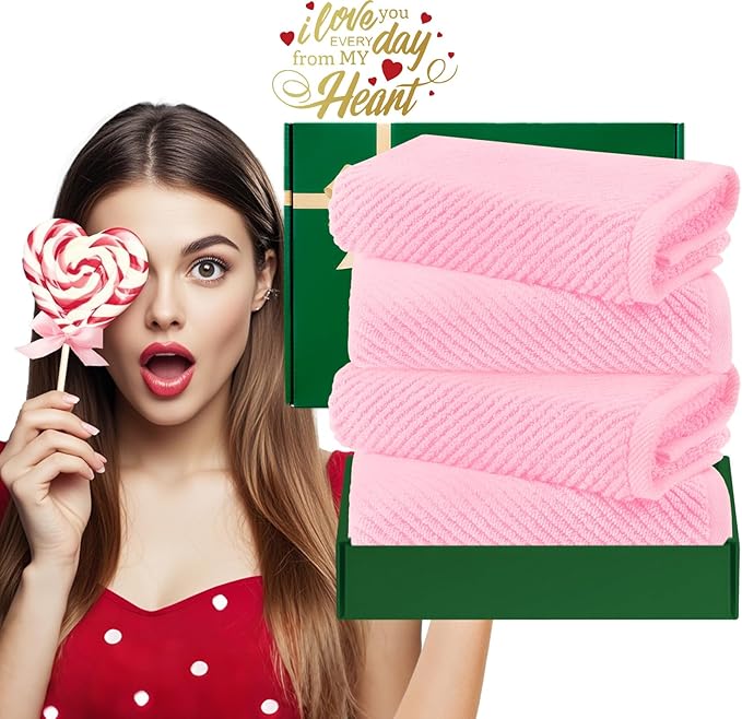 VOOVA & MOVAS Pink Bathroom Hand Towels Set of 4, Large 18" x 28" - Image 6