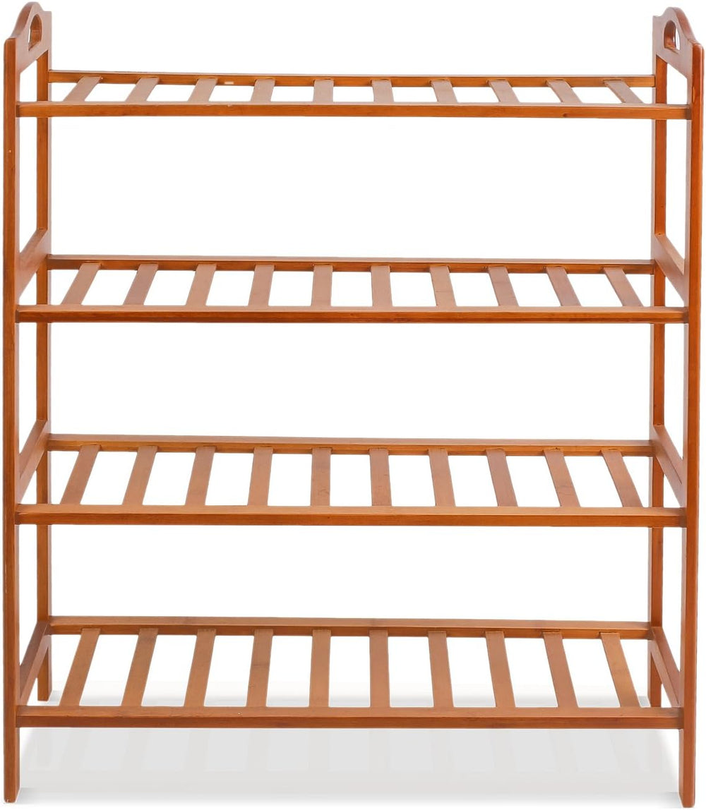 Bamboo Shoe Rack, 4-tier Shoe Shelf with Handle, Open Storage Shelf Organizer...