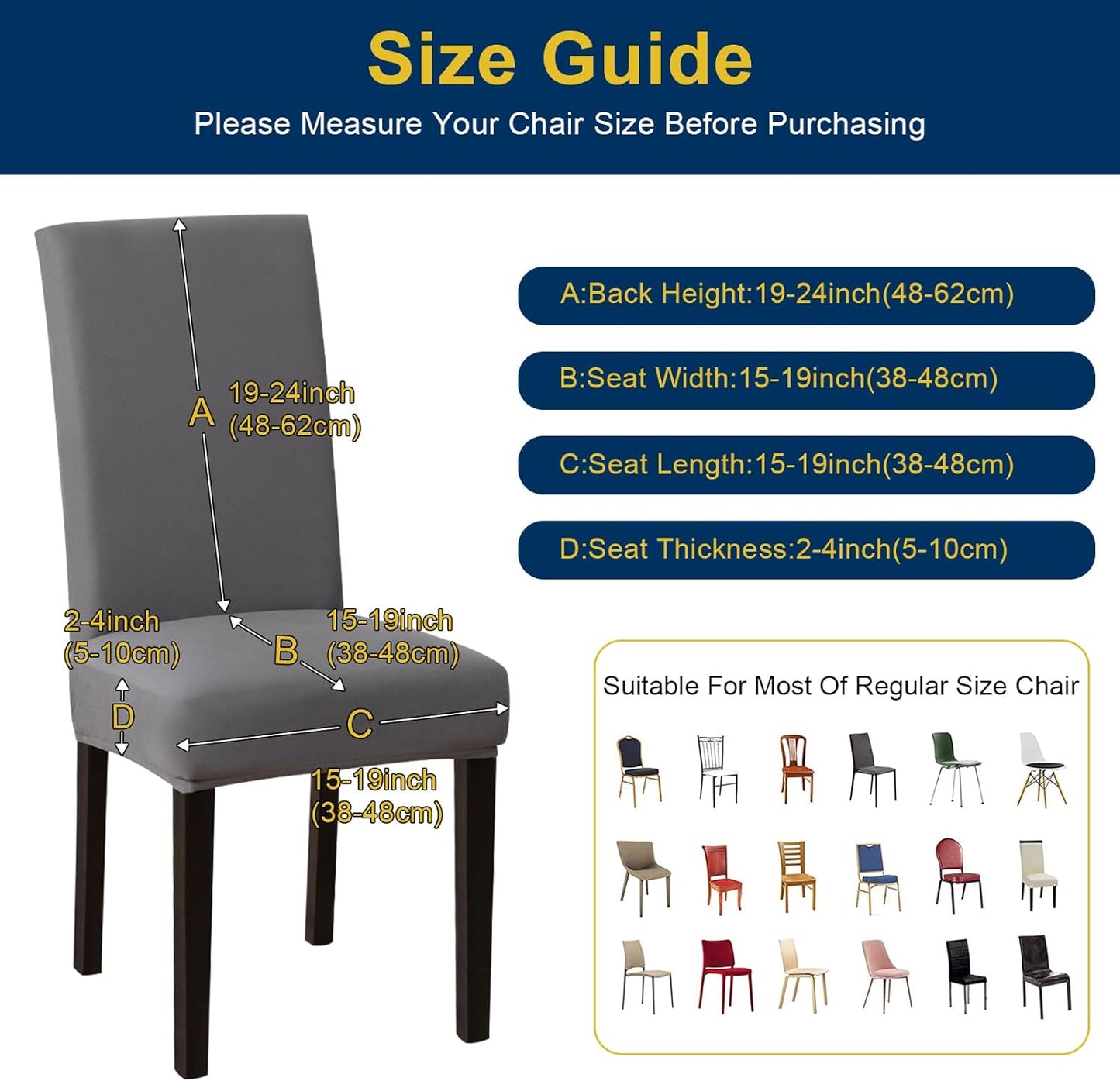 Chair Covers, Stretch Kitchen Dining Room Chair Covers Set of 6, Removable Washable Dining Chair Slipcovers for Home, Hotel, Banquet